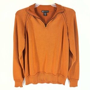 Bachrach Men's Quarter Zip Cotton Sweater Pullover Vibrant‎ Orange Size Medium